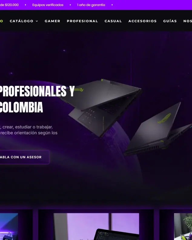 Atmósfera Tecnológica: página de inicio en computador, recorte vertical.