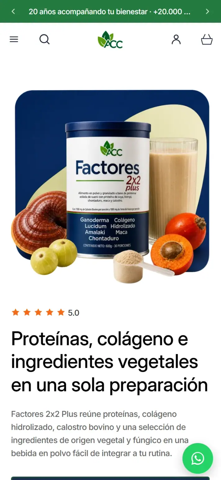 Factores 2x2: página de inicio en celular.
