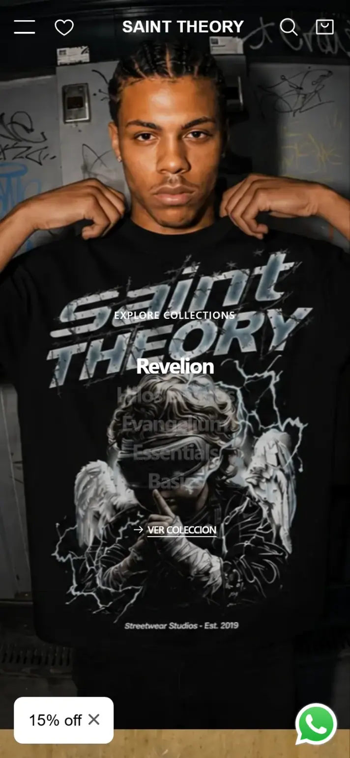 Saint Theory: página de inicio en celular.