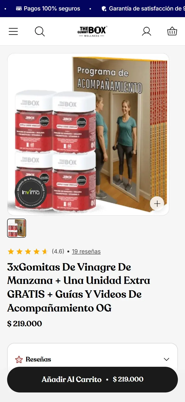 The Gummy Box: página de producto en celular.